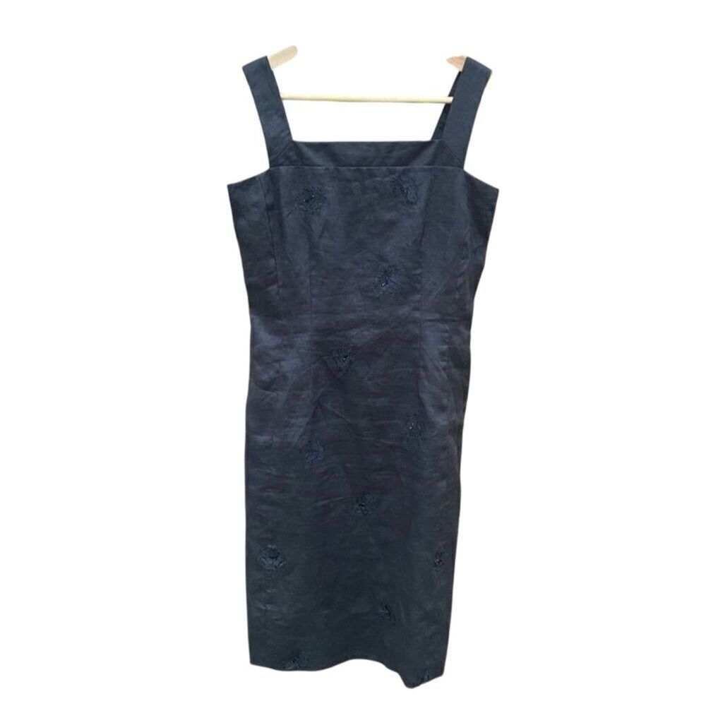 Debbie Shuchat Black Floral Beaded Embroidered Square Neck Sheath Dress Size 4